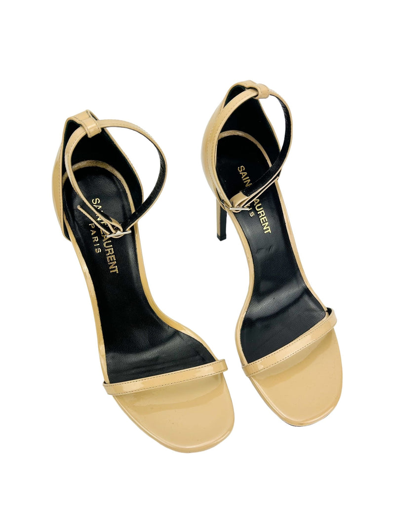 Saint Laurent Beige Patent Amber Sandal Heels Size 36