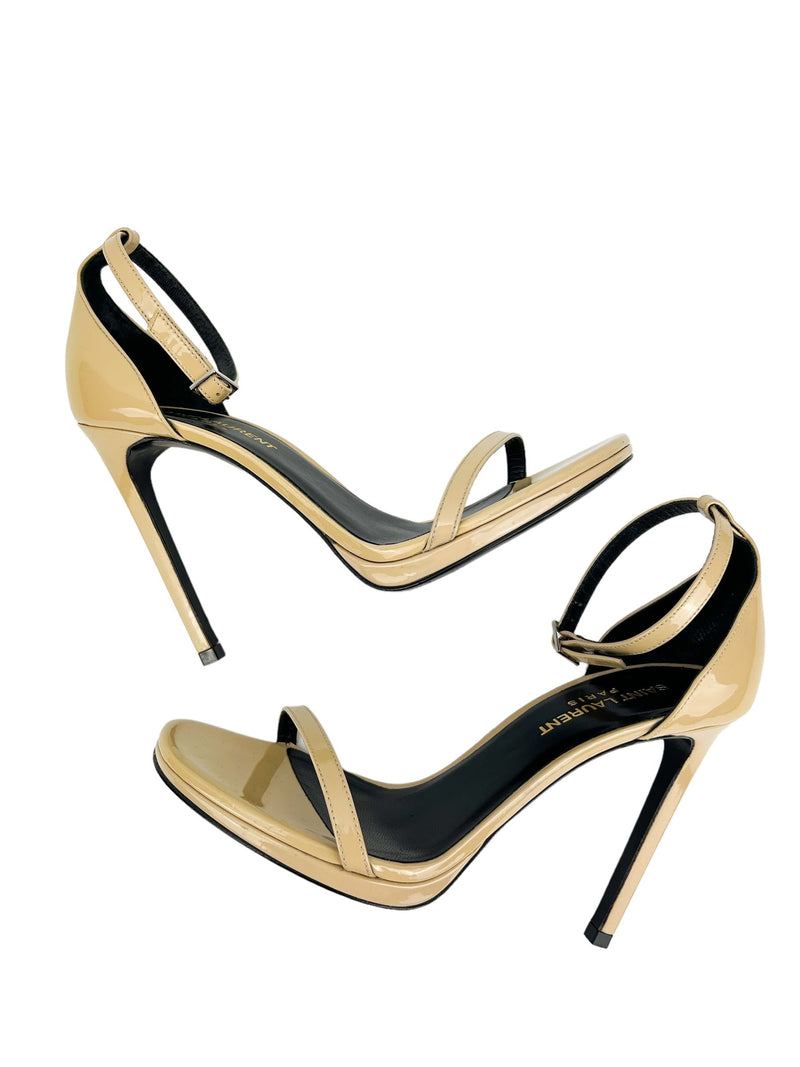 Saint Laurent Beige Patent Amber Sandal Heels Size 36