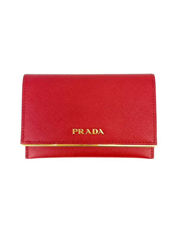 Prada Red Saffiano Leather Snap Card holder