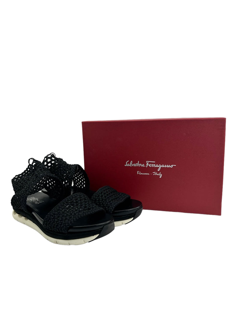 Salvatore Ferragamo Black Edam Braided Sandals Size 10 (FULL SET)