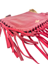 Valentino Red Grained Calfskin Fringe Clutch