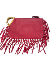 Valentino Red Grained Calfskin Fringe Clutch