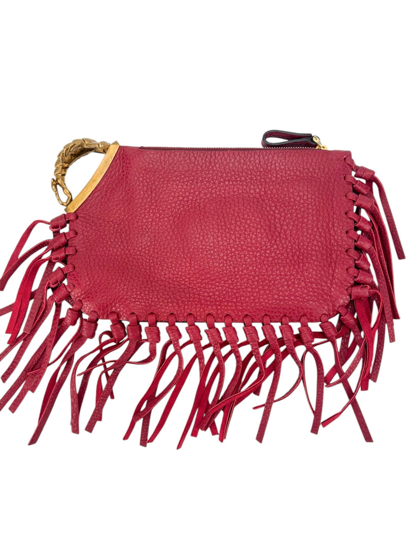 Valentino Red Grained Calfskin Fringe Clutch