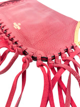 Valentino Red Grained Calfskin Fringe Clutch
