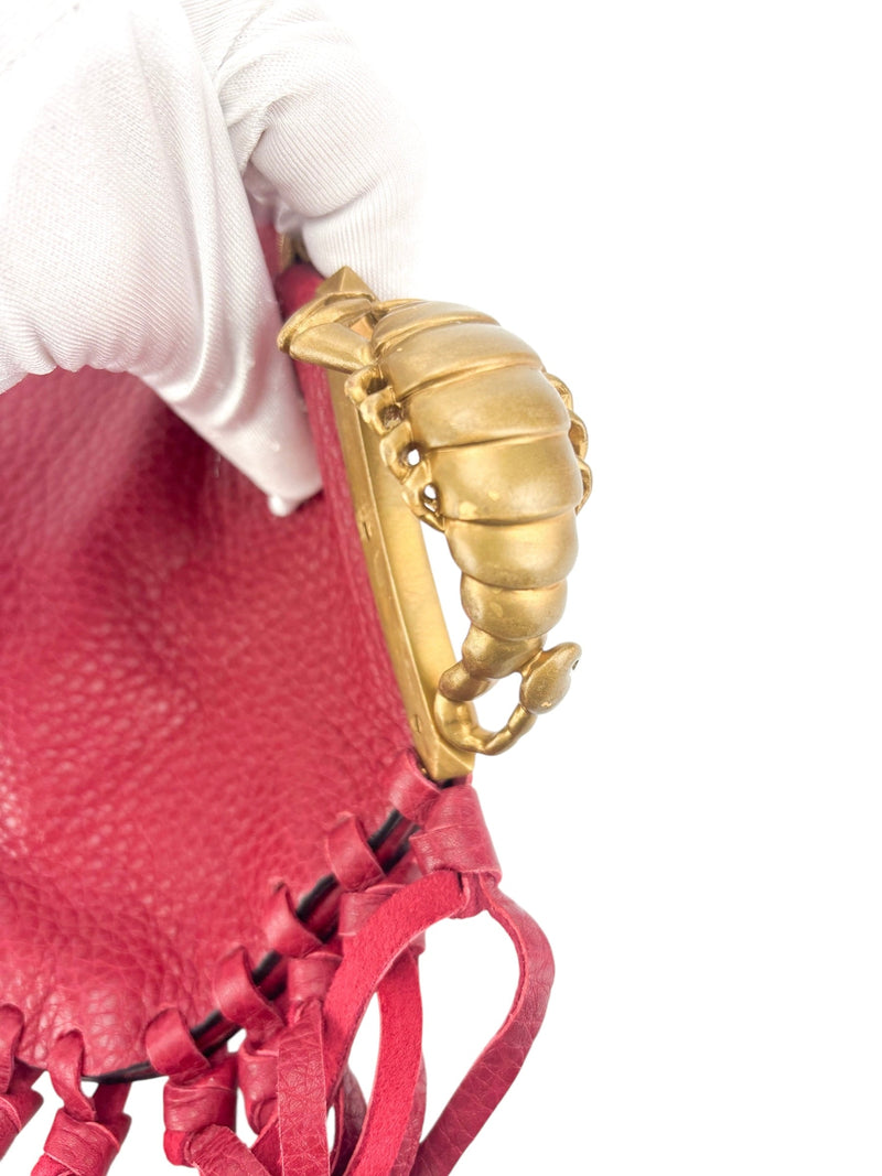 Valentino Red Grained Calfskin Fringe Clutch