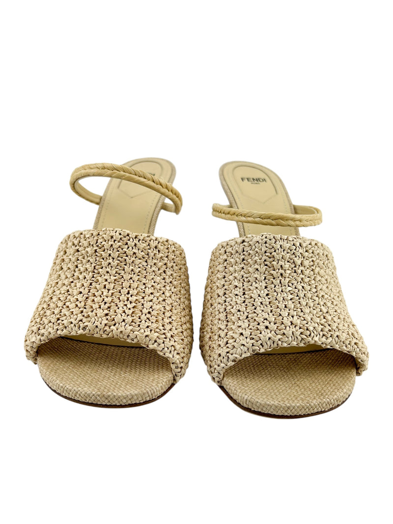 Fendi Cream Raffia First Heels (FULL SET)