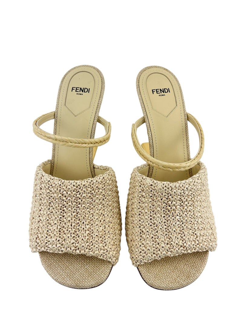 Fendi Cream Raffia First Heels (FULL SET)