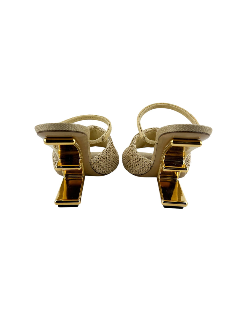 Fendi Cream Raffia First Heels (FULL SET)