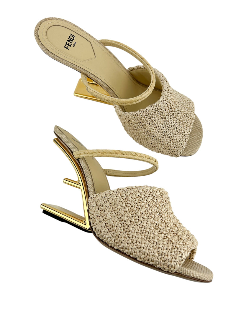 Fendi Cream Raffia First Heels (FULL SET)