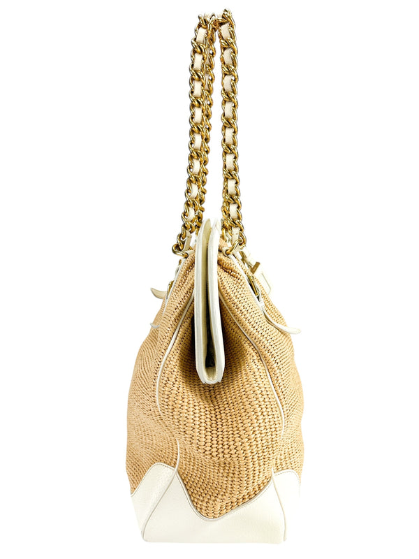 Prada Raffia White Leather Bag