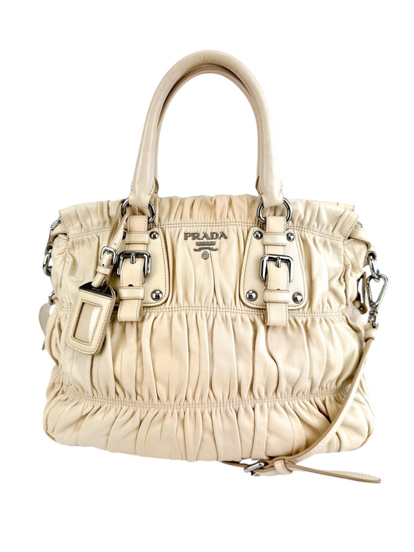 Prada Beige Leather Gathered 2-Way Bag
