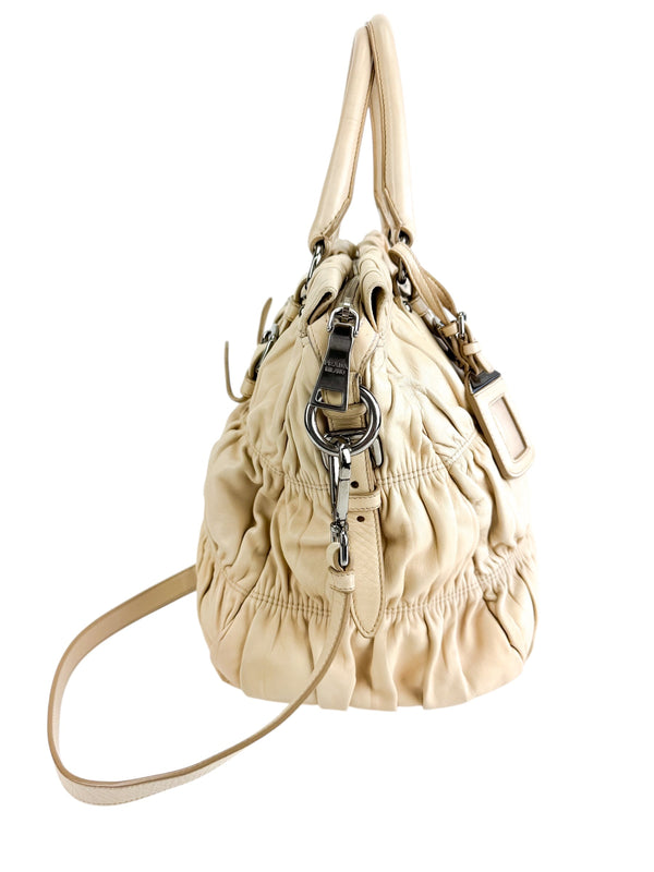 Prada Beige Leather Gathered 2-Way Bag