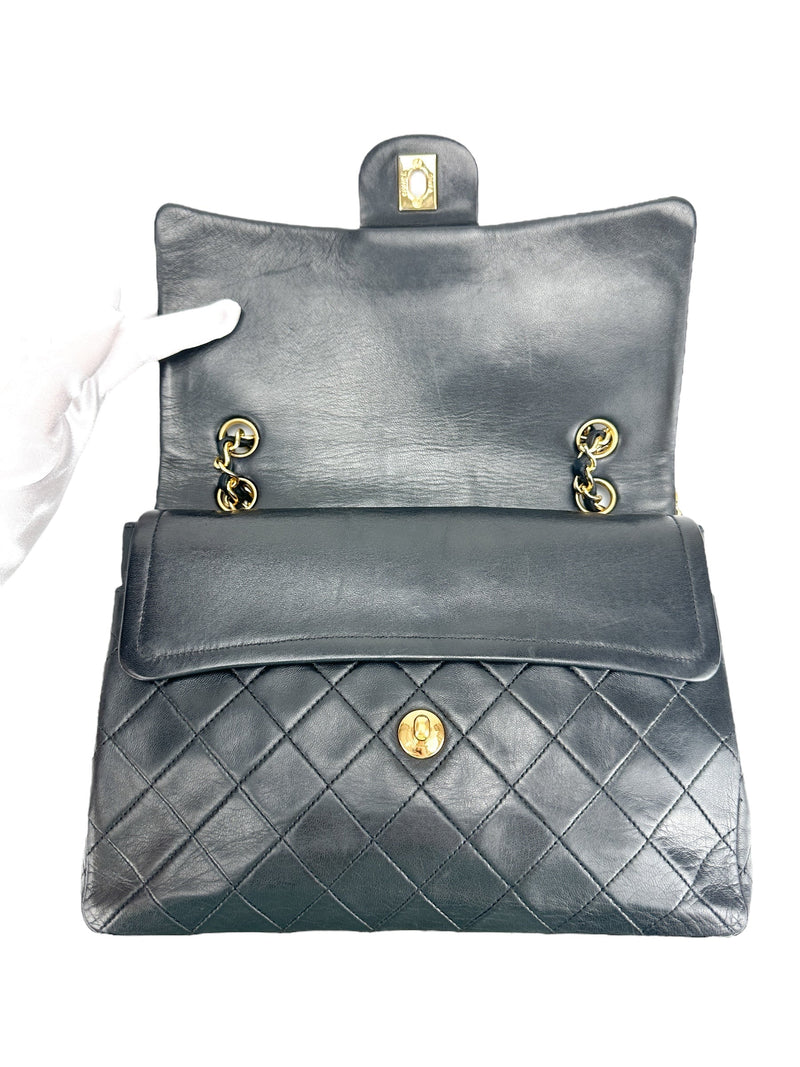 Chanel Vintage Black Quilted Lambskin Double Flap Bag