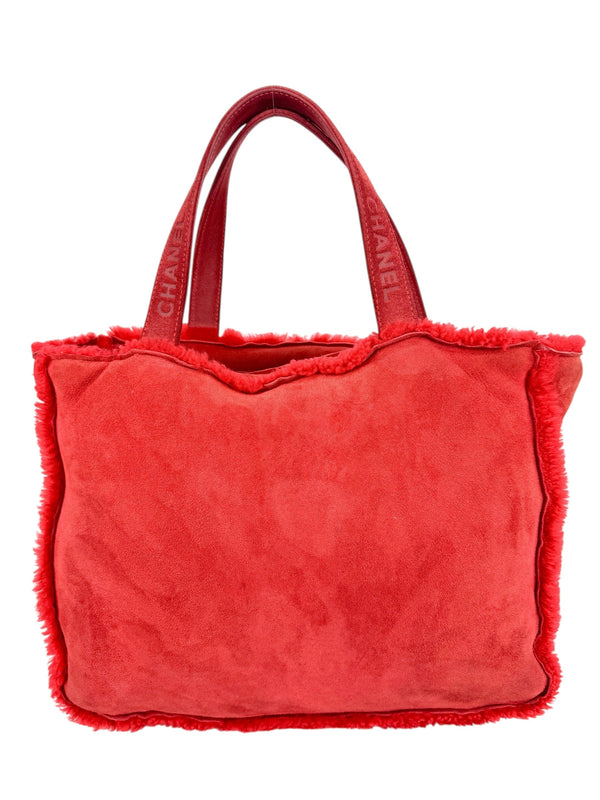 Chanel Red Shearling Tote