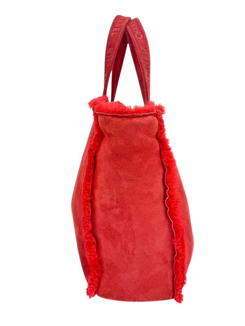 Chanel Red Shearling Tote