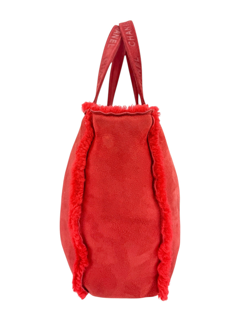 Chanel Red Shearling Tote