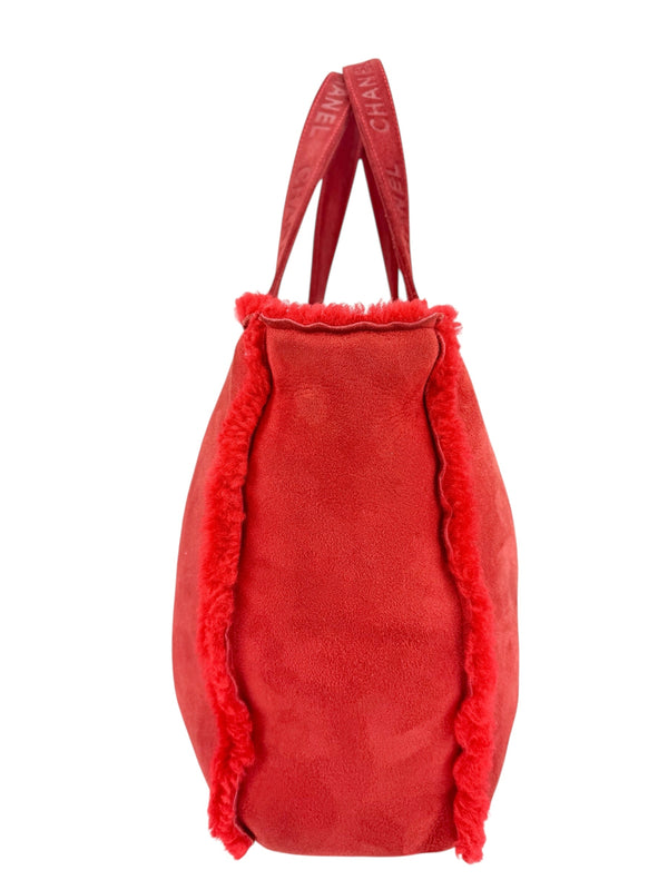 Chanel Red Shearling Tote