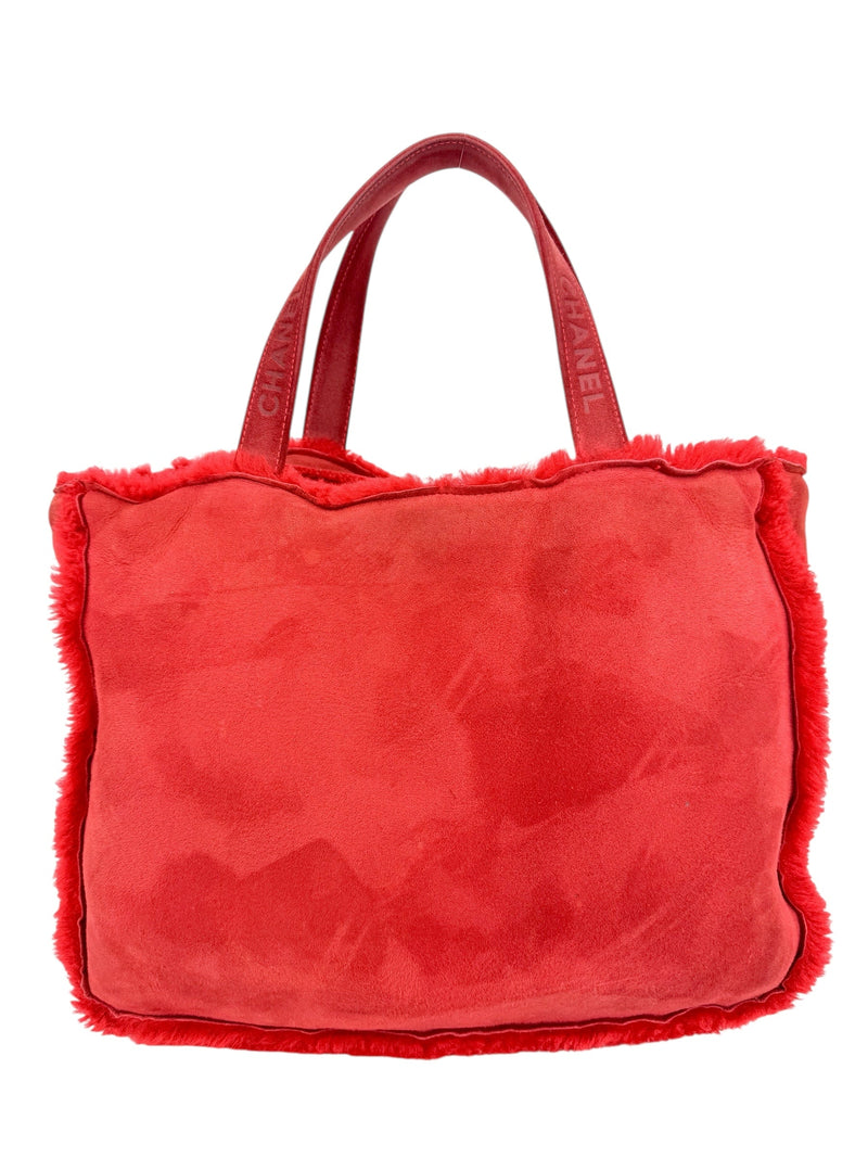 Chanel Red Shearling Tote
