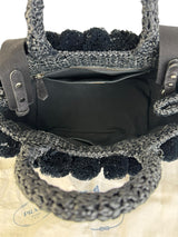 Prada Black Raffia Bag W/ Pom Poms and Strap