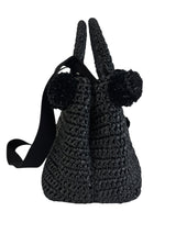 Prada Black Raffia Bag W/ Pom Poms and Strap