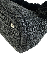 Prada Black Raffia Bag W/ Pom Poms and Strap