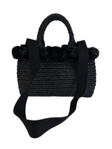 Prada Black Raffia Bag W/ Pom Poms and Strap