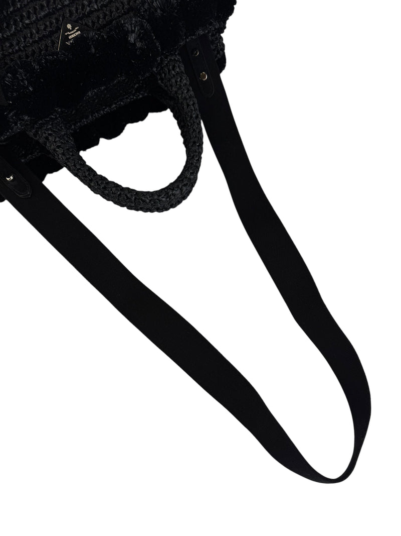 Prada Black Raffia Bag W/ Pom Poms and Strap