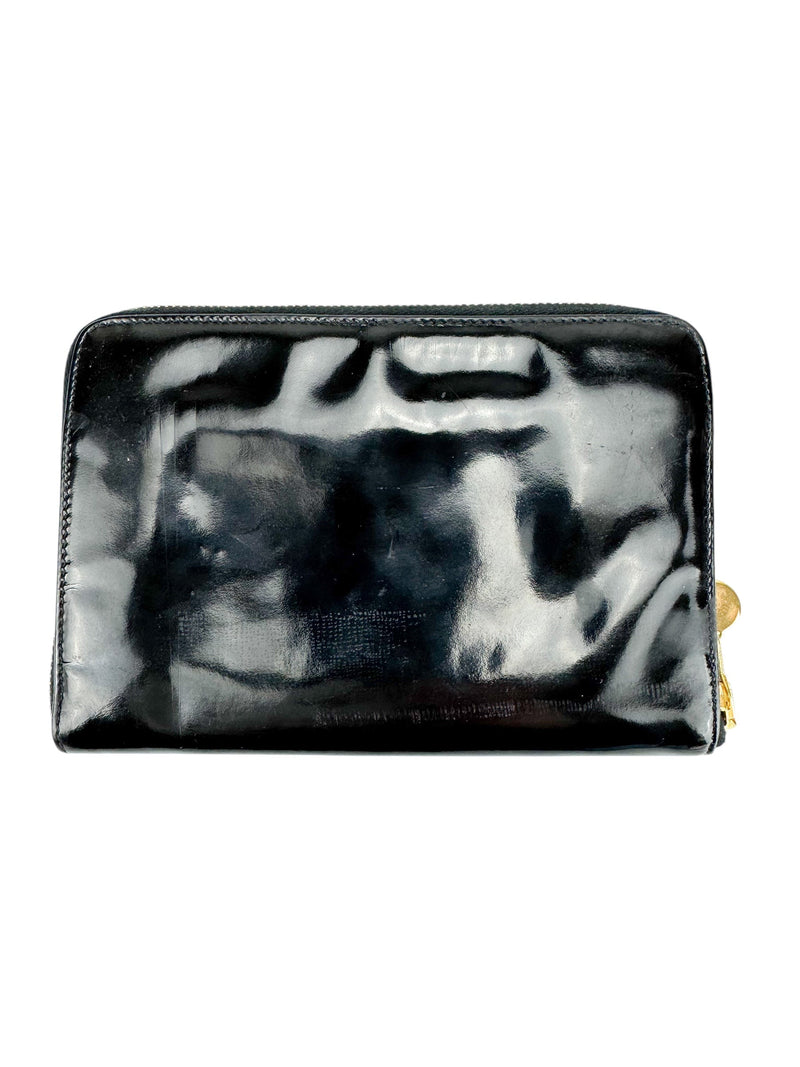 Chanel Black Patent Zip Around Wallet