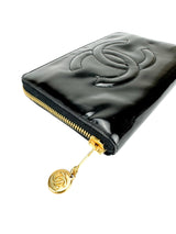 Chanel Black Patent Zip Around Wallet