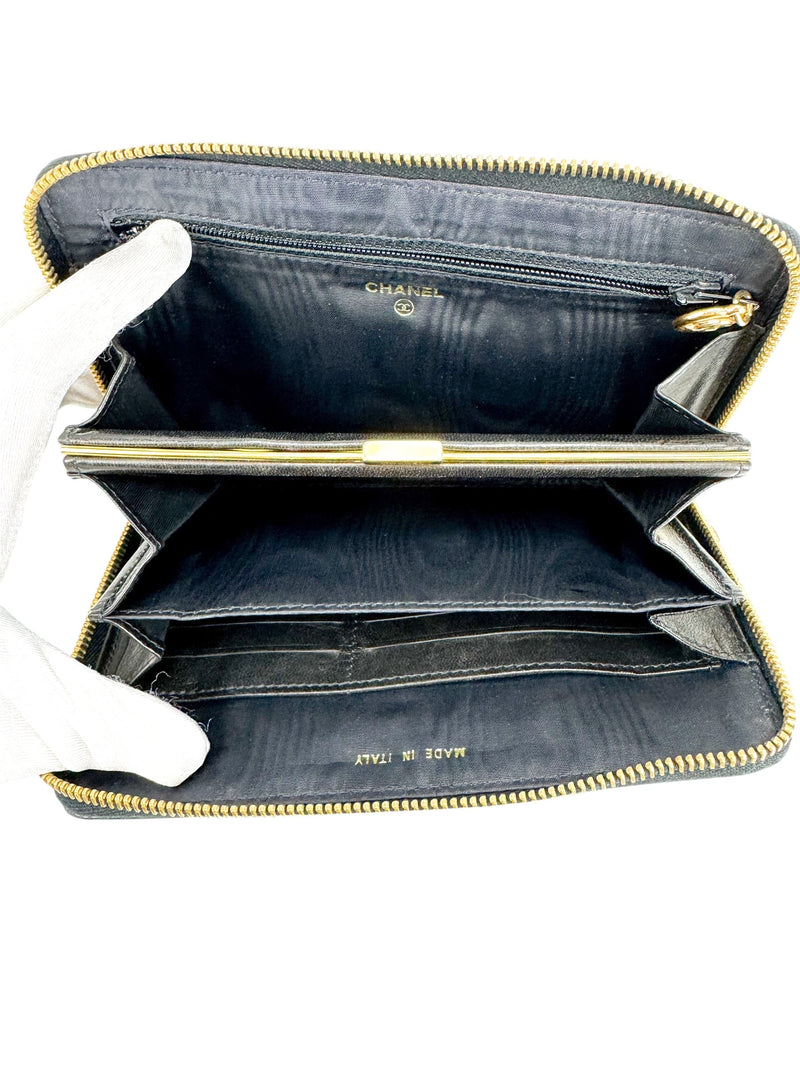 Chanel Black Patent Zip Around Wallet