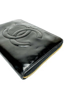 Chanel Black Patent Zip Around Wallet