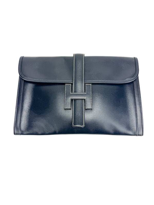 Hermès Vintage Navy Box Calf Leather Jige Clutch 29