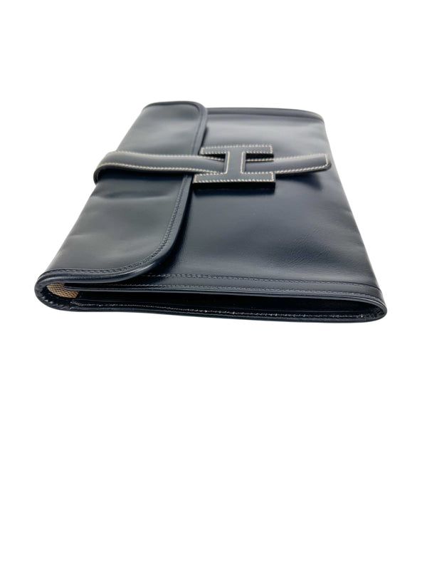 Hermès Vintage Navy Box Calf Leather Jige Clutch 29