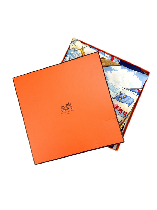 Hermès Navy Vive Le Vent Silk Scarf 90cm