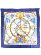 Hermès Navy Vive Le Vent Silk Scarf 90cm