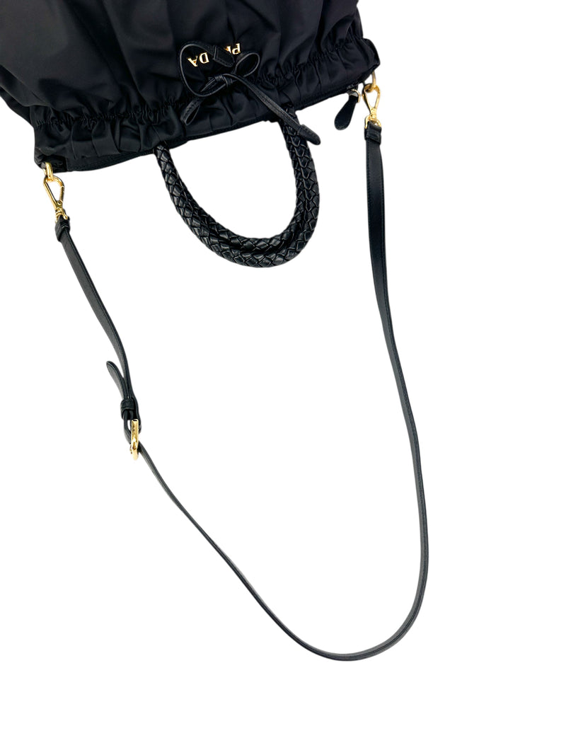 Prada Black Nylon Gathered Bag W/ Strap