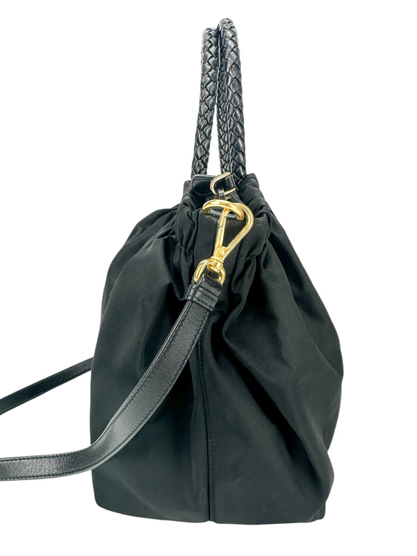 Prada Black Nylon Gathered Bag W/ Strap