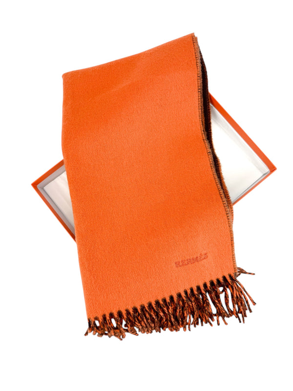 Hermès Orange Cashmere Scarf (Full Set)