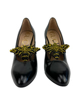 Gucci Black Leather Elaisa Pump w/ Bumble Bee Applique