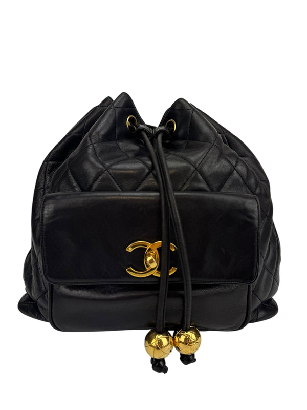 Chanel Vintage Black Quilted Lambskin Backpack