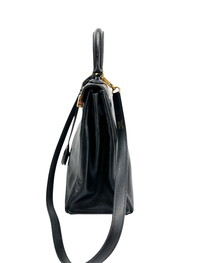 Hermès Vintage Black Box Calf Kelly 32