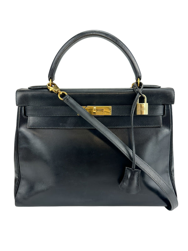 Hermès Vintage Black Box Calf Kelly 32