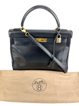 Hermès Vintage Black Box Calf Kelly 32