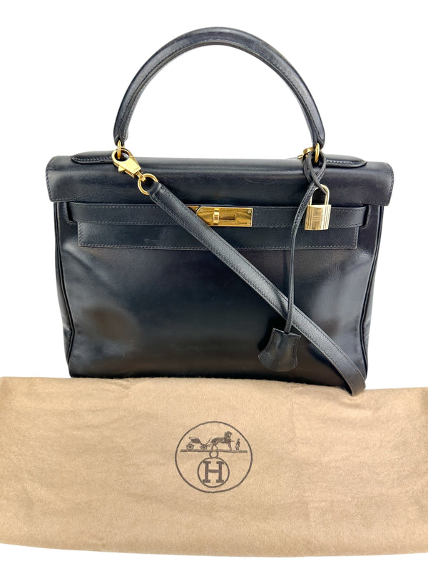 Hermès Vintage Black Box Calf Kelly 32