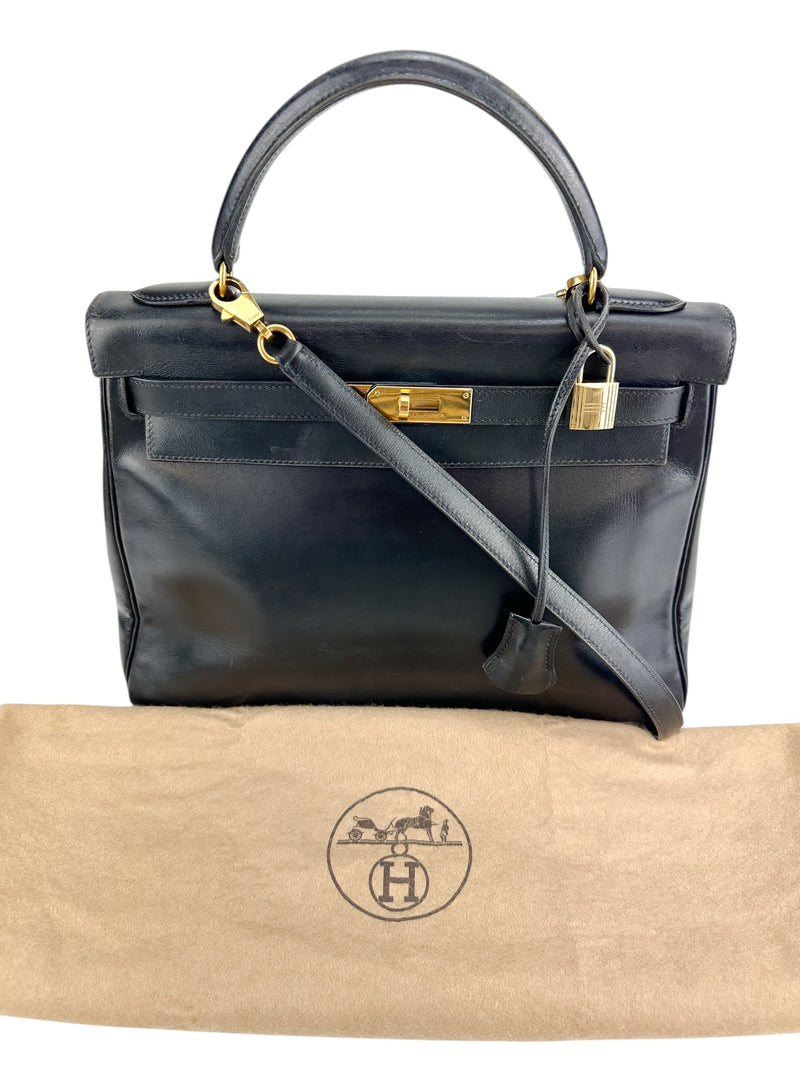 Hermès Vintage Black Box Calf Kelly 32