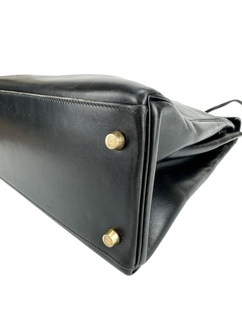 Hermès Vintage Black Box Calf Kelly 32