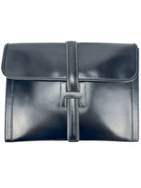Hermès Vintage Black Box Calf Leather Jige Clutch GM