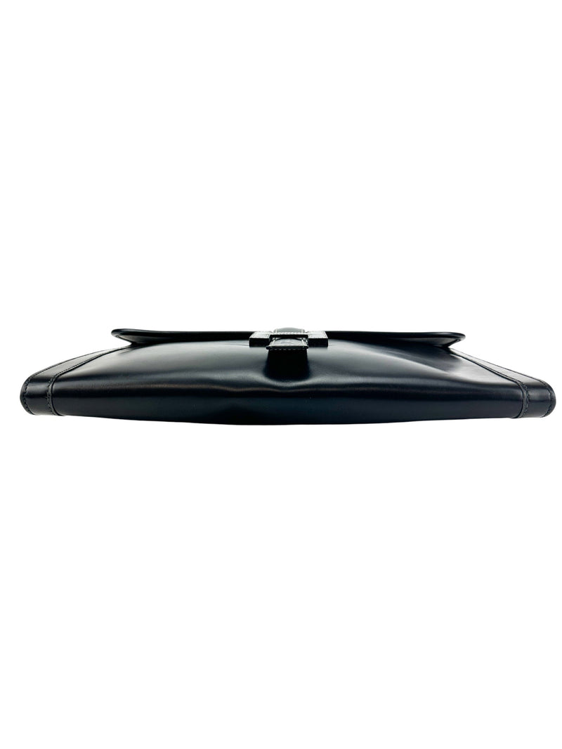 Hermès Vintage Black Box Calf Leather Jige Clutch GM