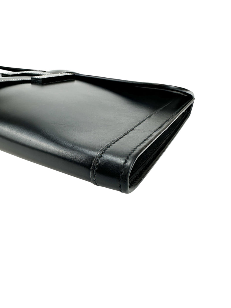 Hermès Vintage Black Box Calf Leather Jige Clutch GM