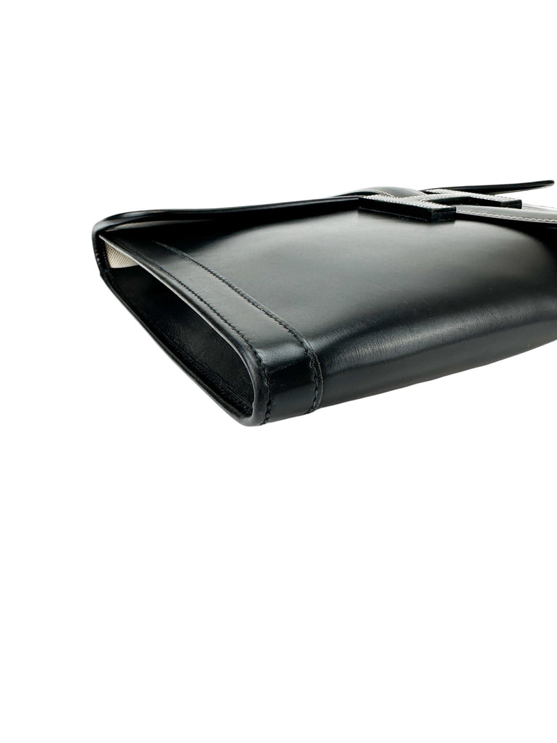 Hermès Vintage Black Box Calf Leather Jige Clutch GM